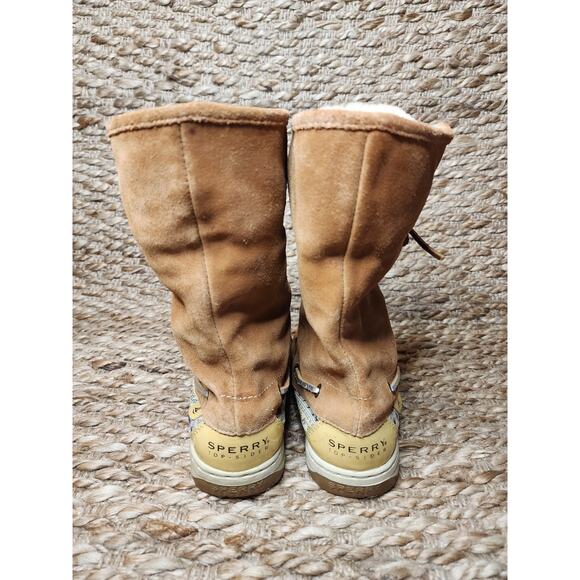 Sperry Top Sider Women's Brown Leather Lace Up Fold Down Fur Boots Size 7 M - Picture 8 of 12